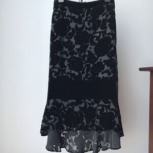 Vintage MAC & JAC black floral burnout velvet high low long skirt plus size 18